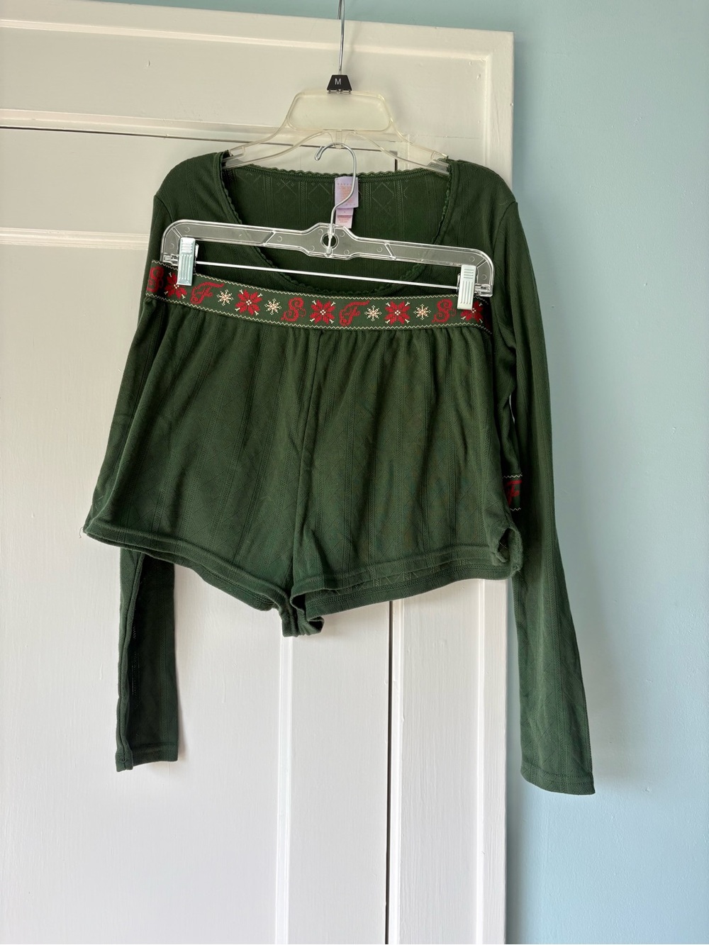 Savage X Fenty Rihanna Snow Daze Sleep Short Set Green Shade Ribbed Pointelle